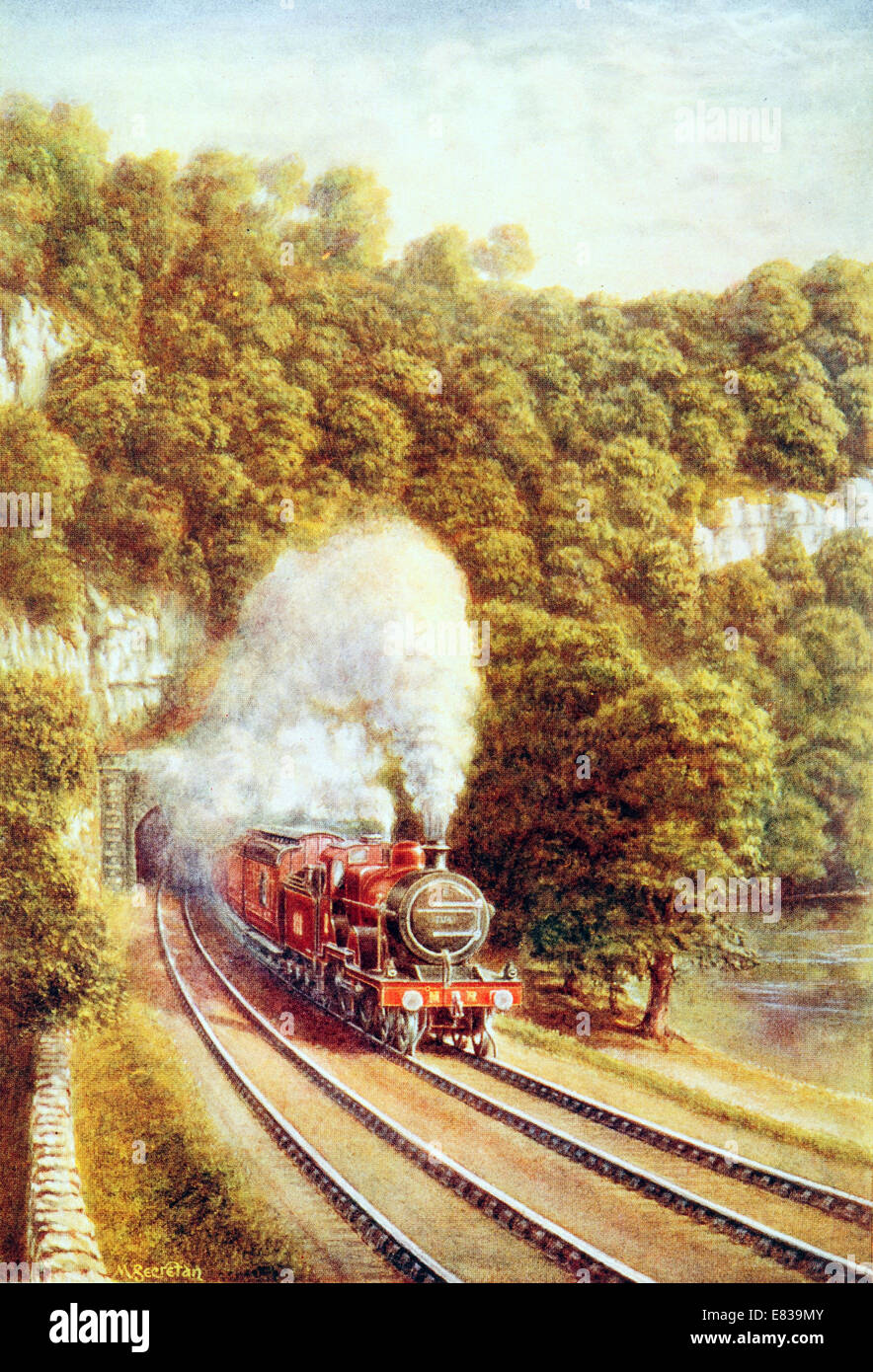 El Midland Scotch Express atravesando el pintoresco condado de Yorkshire Dales UK circa 1920 Foto de stock