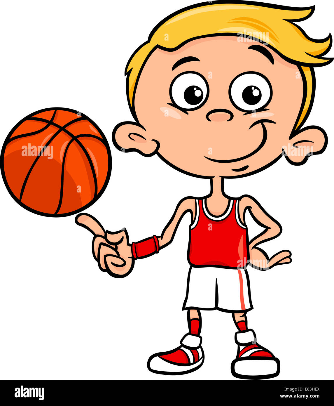 Cartoon ilustración del muchacho divertido jugador con balón de baloncesto  Fotografía de stock - Alamy