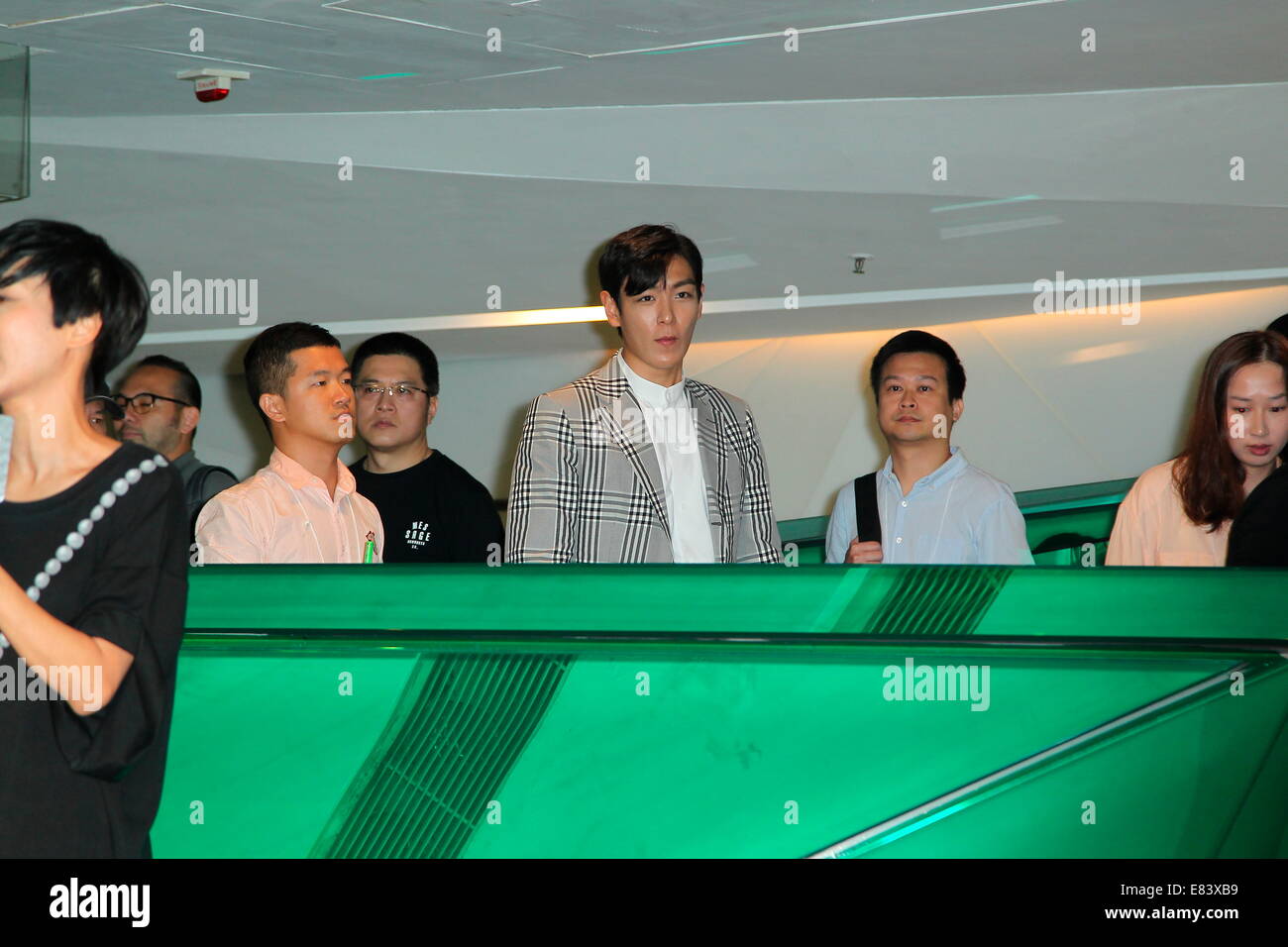 Bigbang T.O.P miembro asiste a la conferencia de prensa para promover su nueva película: Tazza£ºthe tarjeta ocultos en Hong Kong, China el 28 de septiembre de 2014. Foto de stock