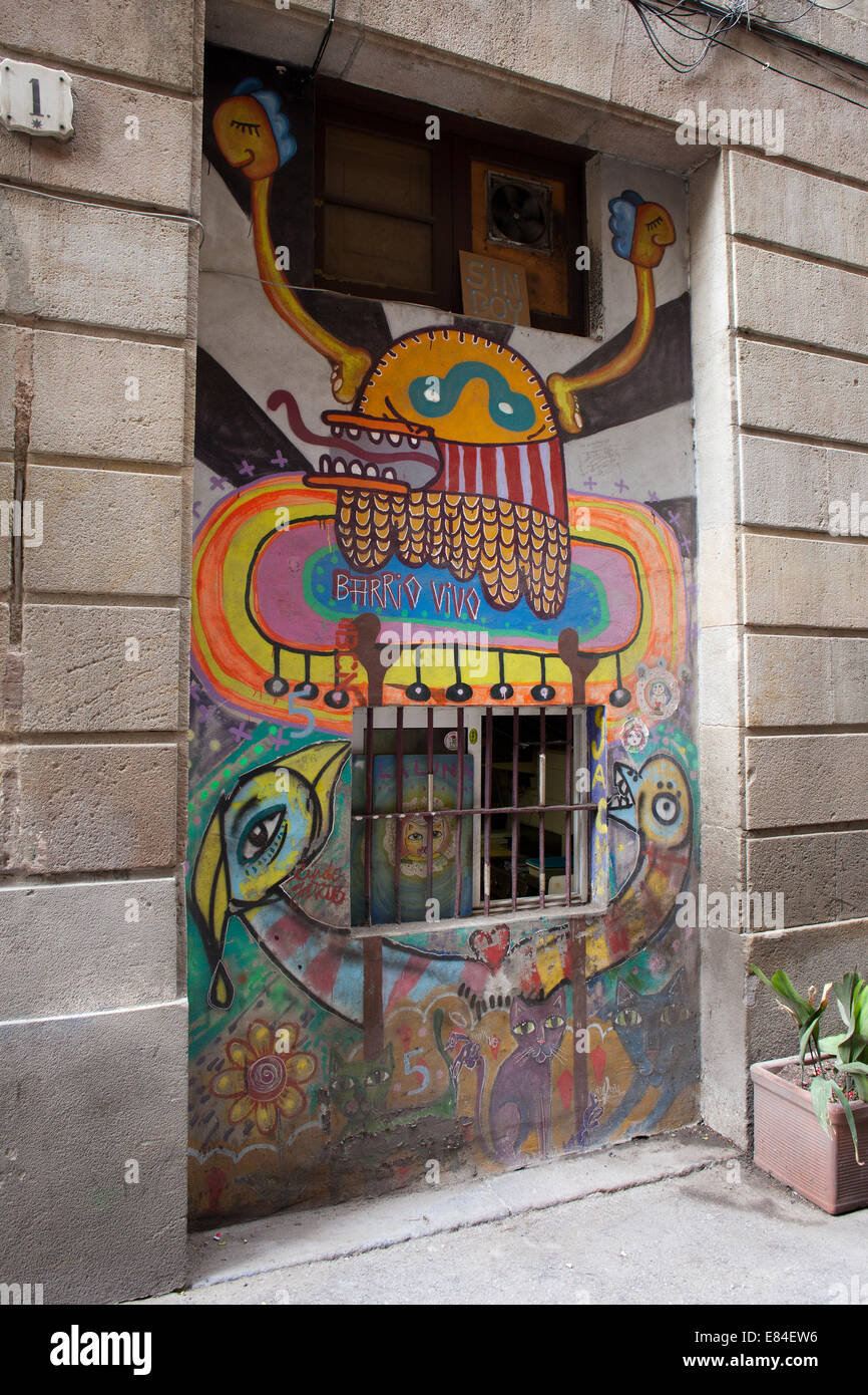 Mural, arte en la calle en Barcelona, Cataluña, España. Foto de stock