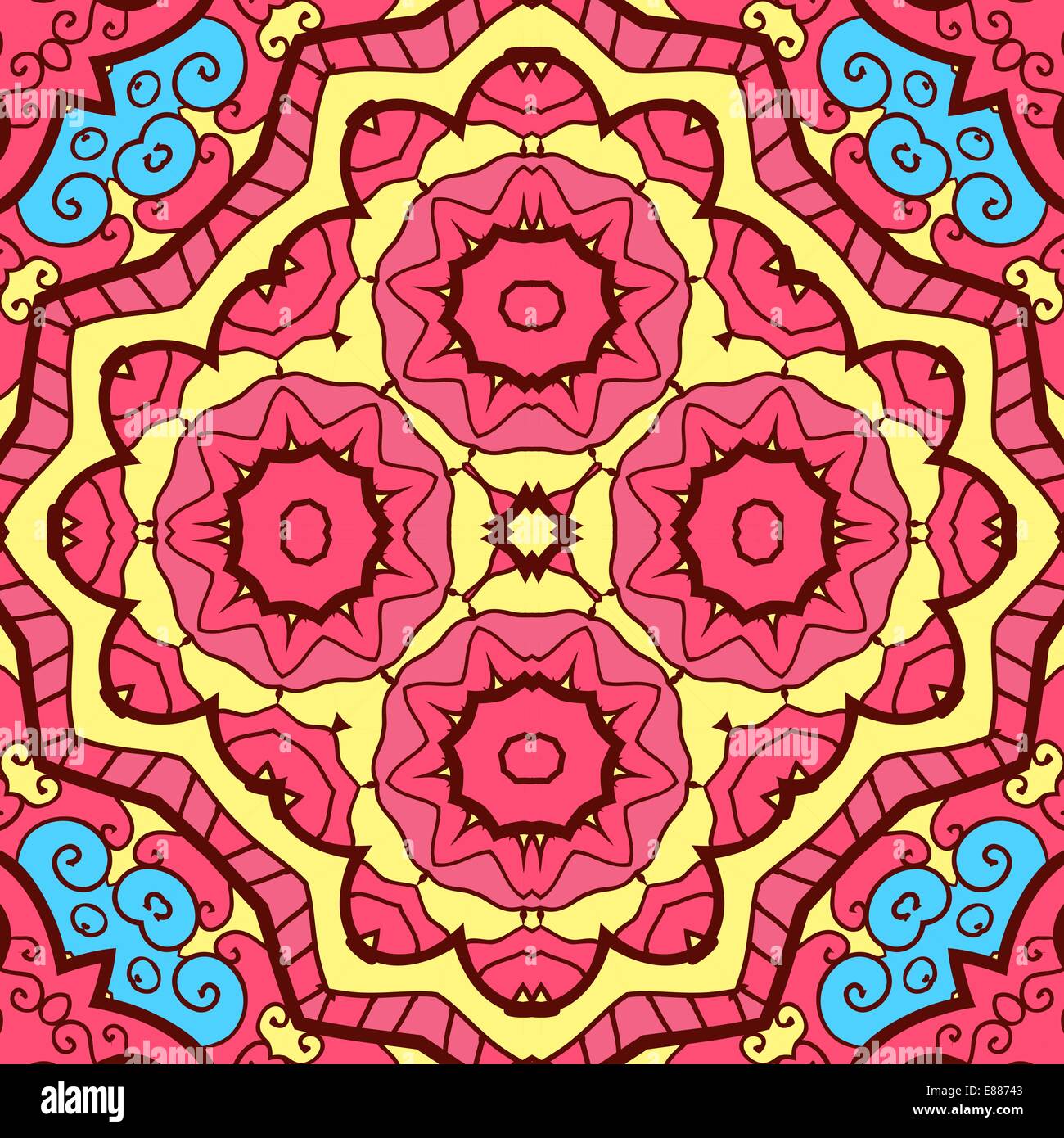 Ronda ornamentales patrón sin fisuras con muchos detalles en rosa y amarillo Ilustración del Vector