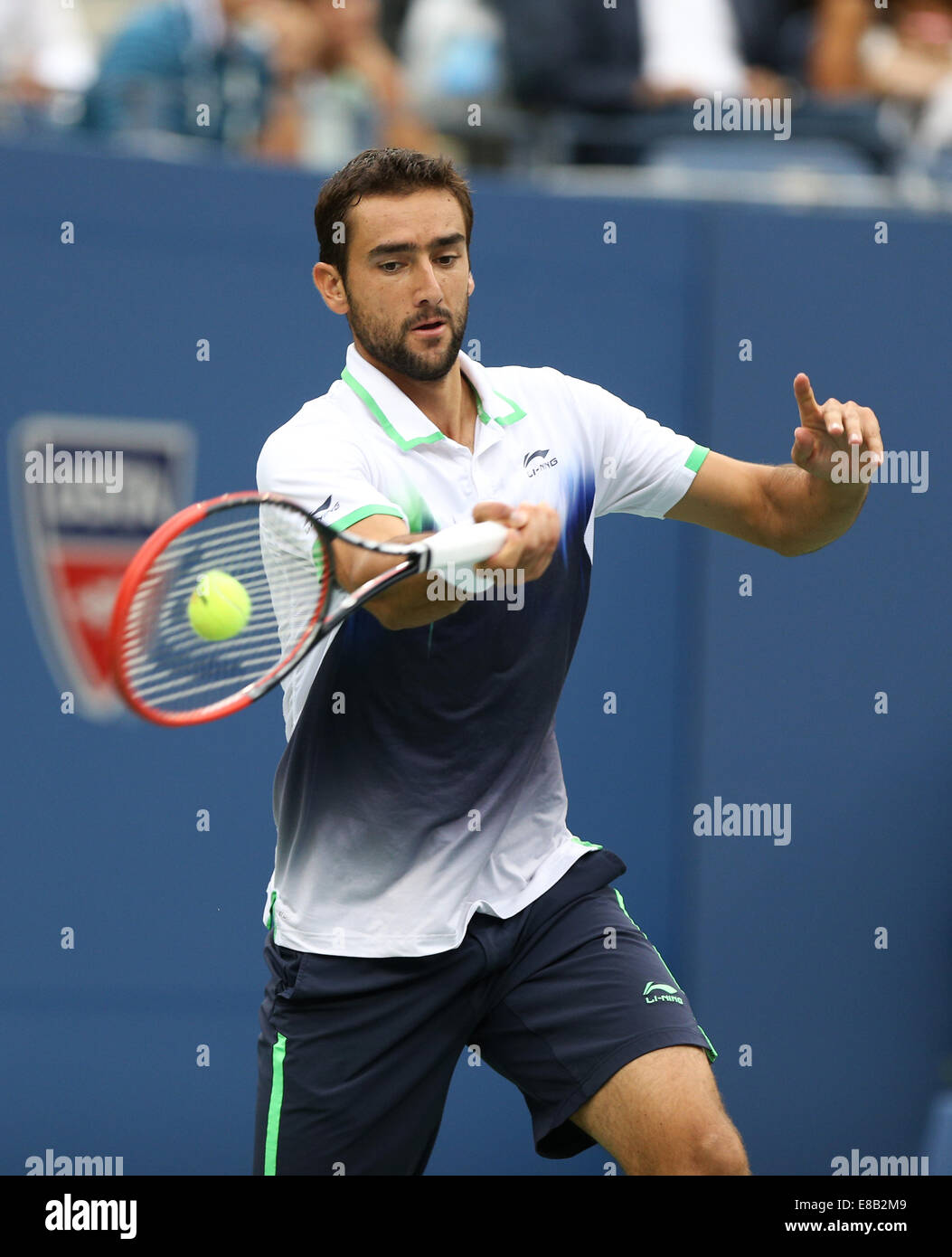 Marin Cilic (CRO) en acción en el US Open Championships 2014 en Nueva York, EE.UU. Foto de stock