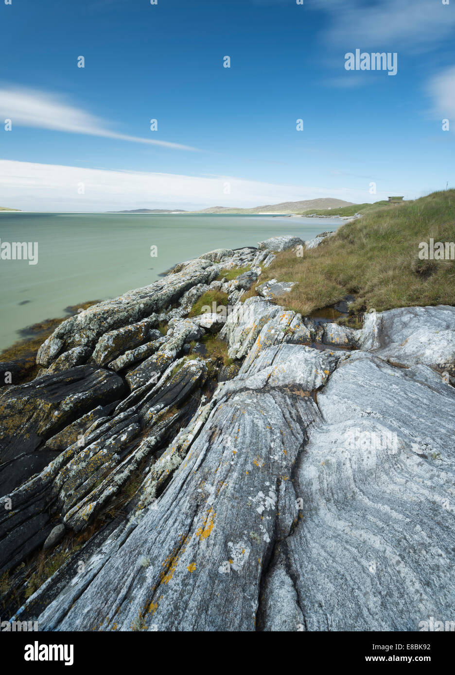 Patrones de roca cerca Luskentire Beach, en la isla de Harris, Hébridas Exteriores, Escocia Foto de stock