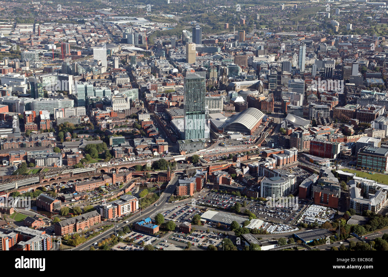 Vista aérea del centro de la ciudad de Manchester Foto de stock