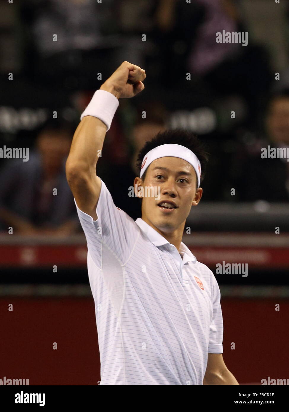 El 4 de octubre de 2014. 4 Oct, 2014. Kei Nishikori (JPN), 4 de octubre de 2014 - Tenis : Kei Nishikori del Japón reacciona después de ganar más de Benjamin Becker de Alemania en el Rakuten Japan Open tenis Campeonato de 2014 en Tokio, el 4 de octubre de 2014. © Motoo Naka/AFLO/Alamy Live News Foto de stock