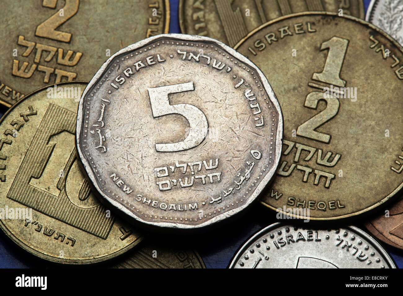 Monedas de Israel. Moneda de 5 nuevos shekels israelíes Fotografía de