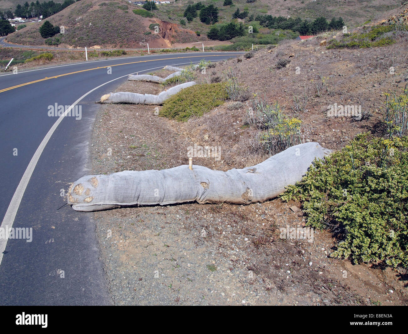 Lado de carretera, control de la erosión, Marin Foto de stock