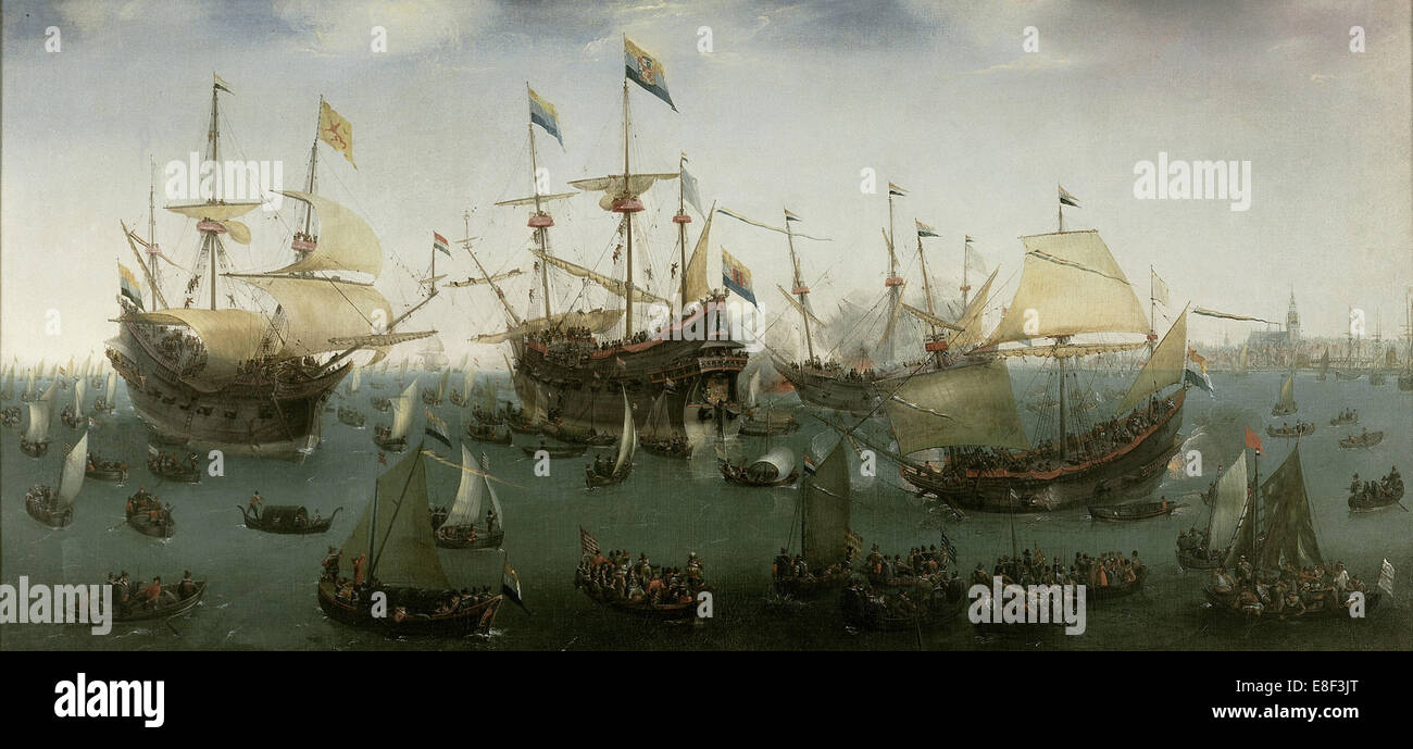 El regreso a Ámsterdam de la segunda expedición a las Indias Orientales, el 19 de julio de 1599. Artista: Vroom, Hendrick Cornelisz. (1562/3-1640) Foto de stock