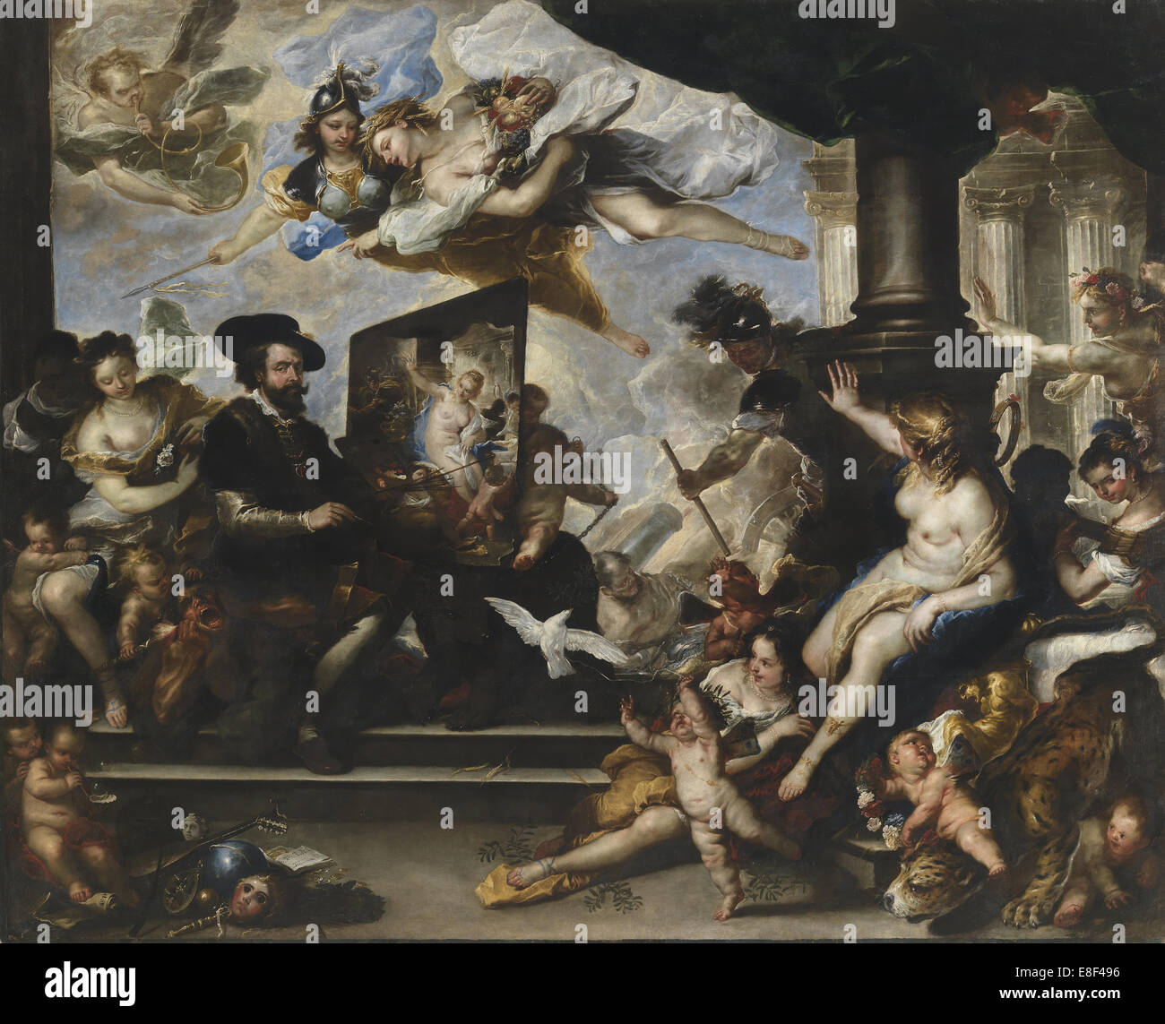 Rubens pintando la alegoría de la paz. Artista: Luca Giordano (1632-1705) Foto de stock