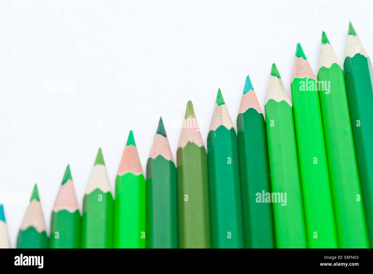 Fila de lápices de color verde Foto de stock