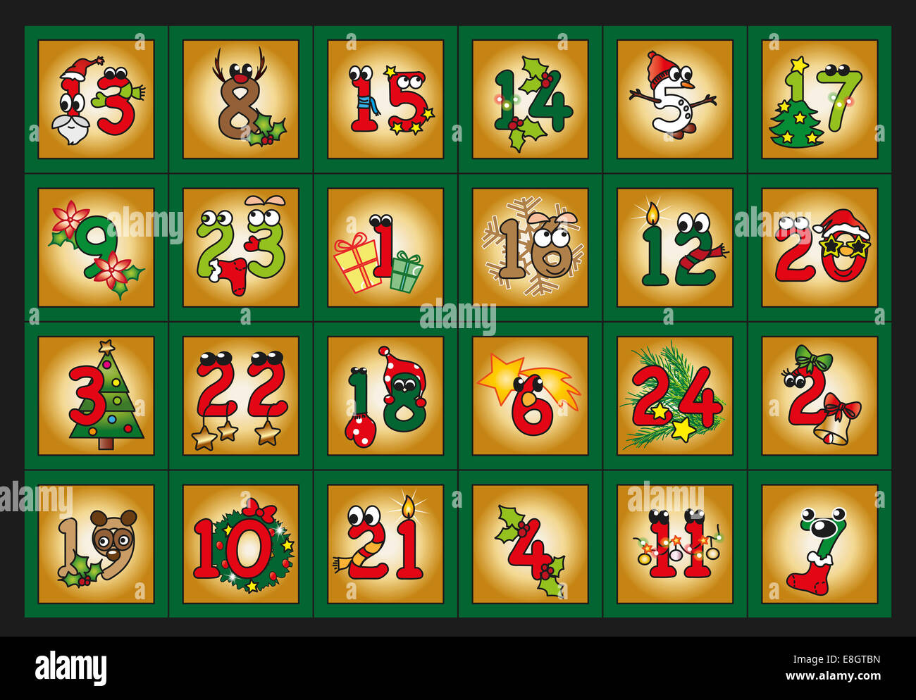 Ilustración para el calendario de Adviento con números graciosos Fotografía  de stock - Alamy