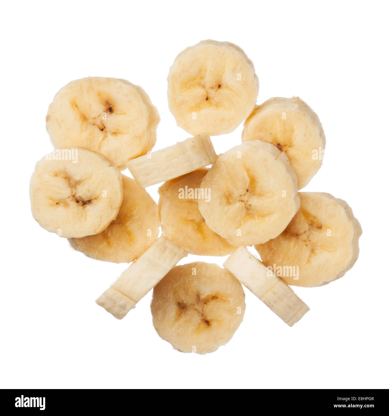 Rodajas de plátano aislado sobre fondo blanco, cerrar Foto de stock