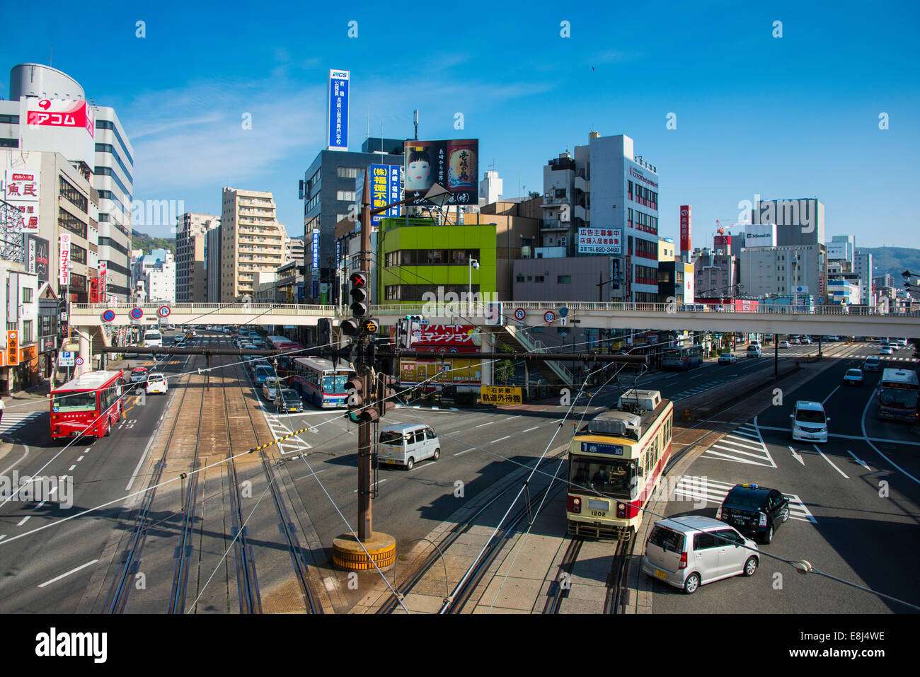 Las calles en el centro de la ciudad de Nagasaki, Japón Foto de stock