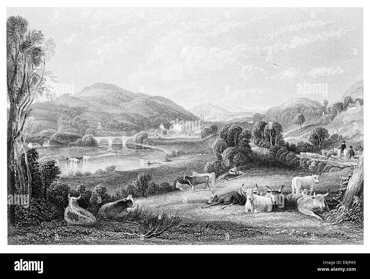 El Río Nith Abhainn Nid Auldgirth Puente y Casa Blackwood Dumfrieshire sudoeste de Escocia circa 1830 Foto de stock