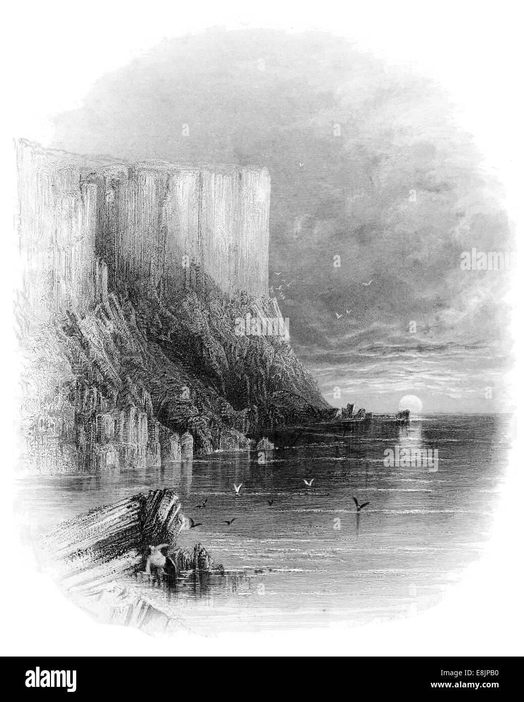 Justo una cabeza Bhinn Mhór acercándose a los gigantes Causway de Irlanda del Norte, en el Condado de Antrim circa 1840 Foto de stock