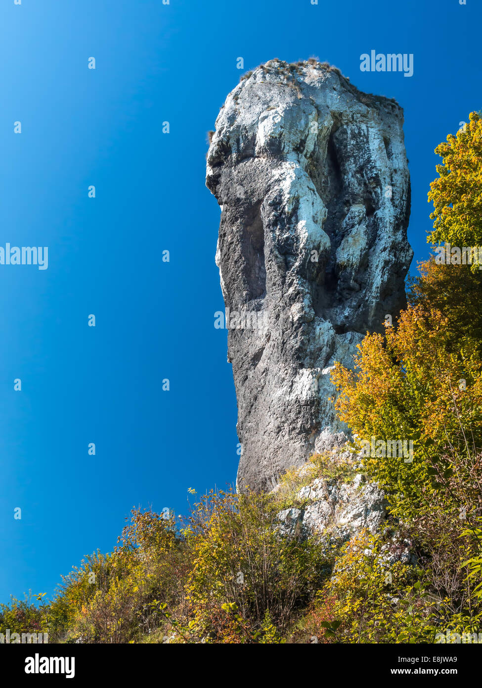 Formación de roca caliza llamada Mandarria de Hércules o Maczuga Herkulesa, Pieskowa Skala Foto de stock