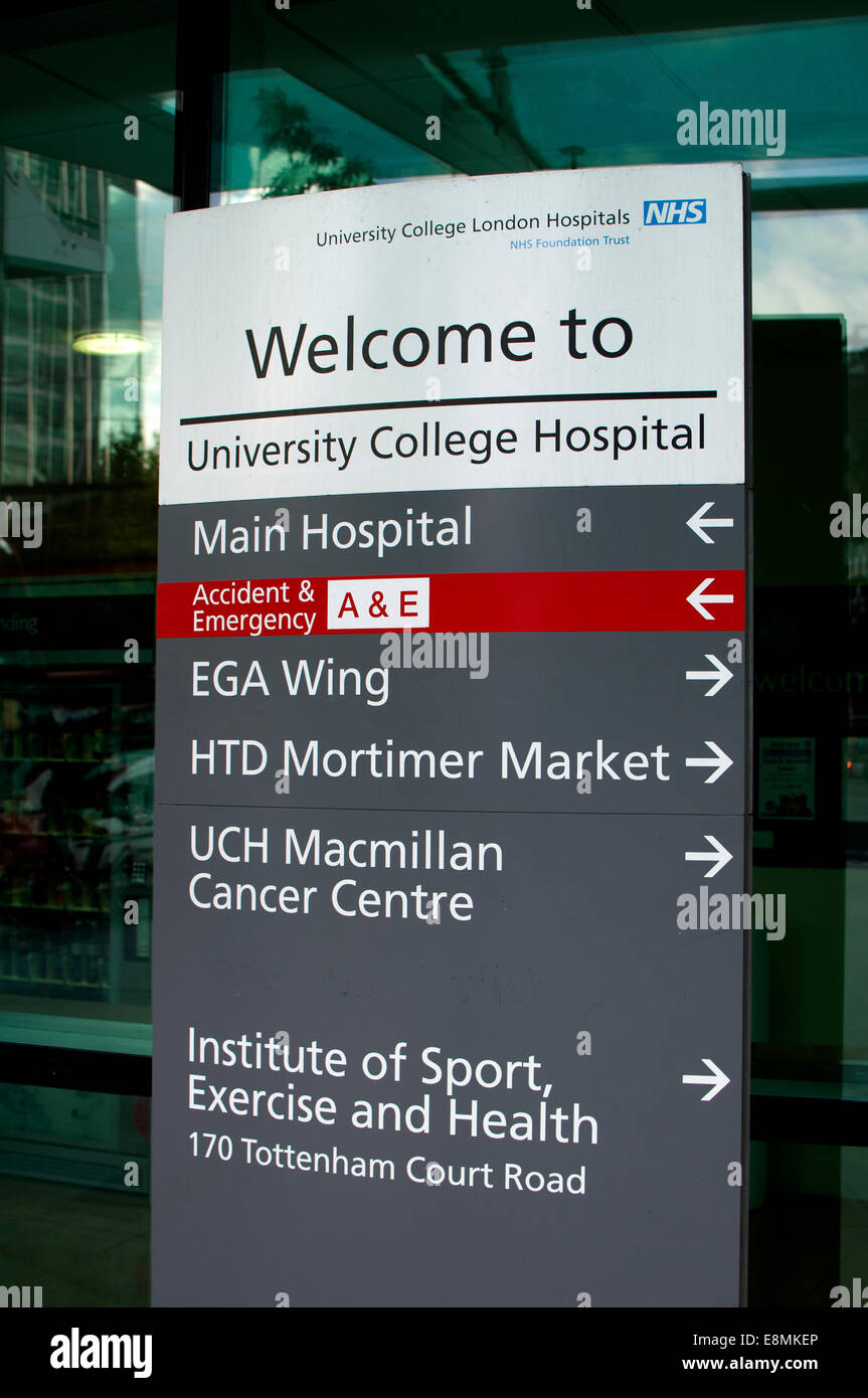 Signo de University College Hospital, Londres, Reino Unido. Foto de stock