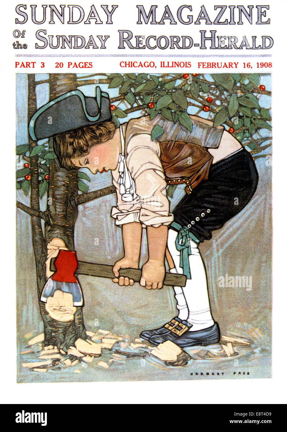 1900 1908 GEORGE WASHINGTON como niño a la tala de un árbol de cerezo