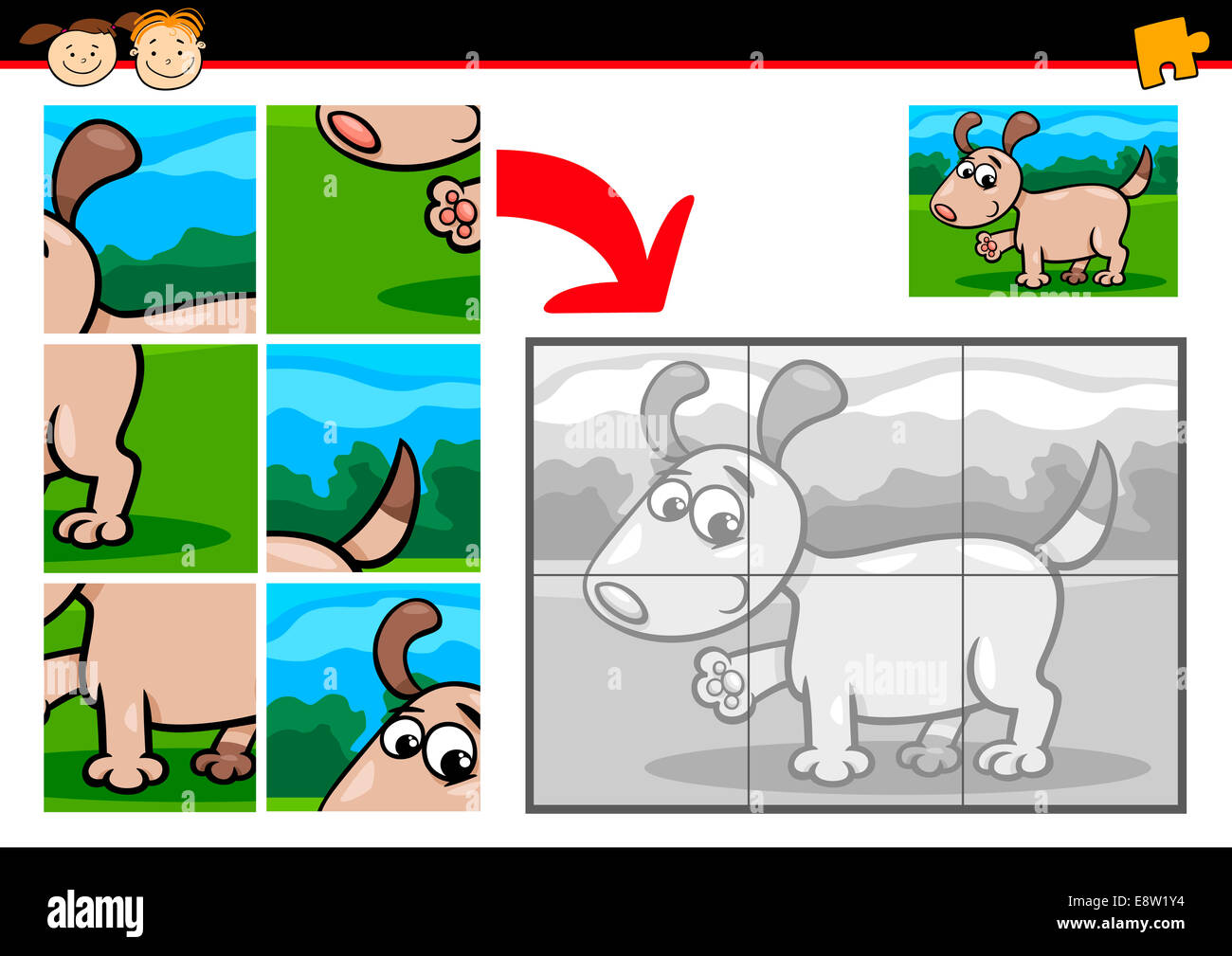 de dibujos animados de educación juego rompecabezas niños de edad preescolar con gracioso Perrito Fotografía de stock - Alamy