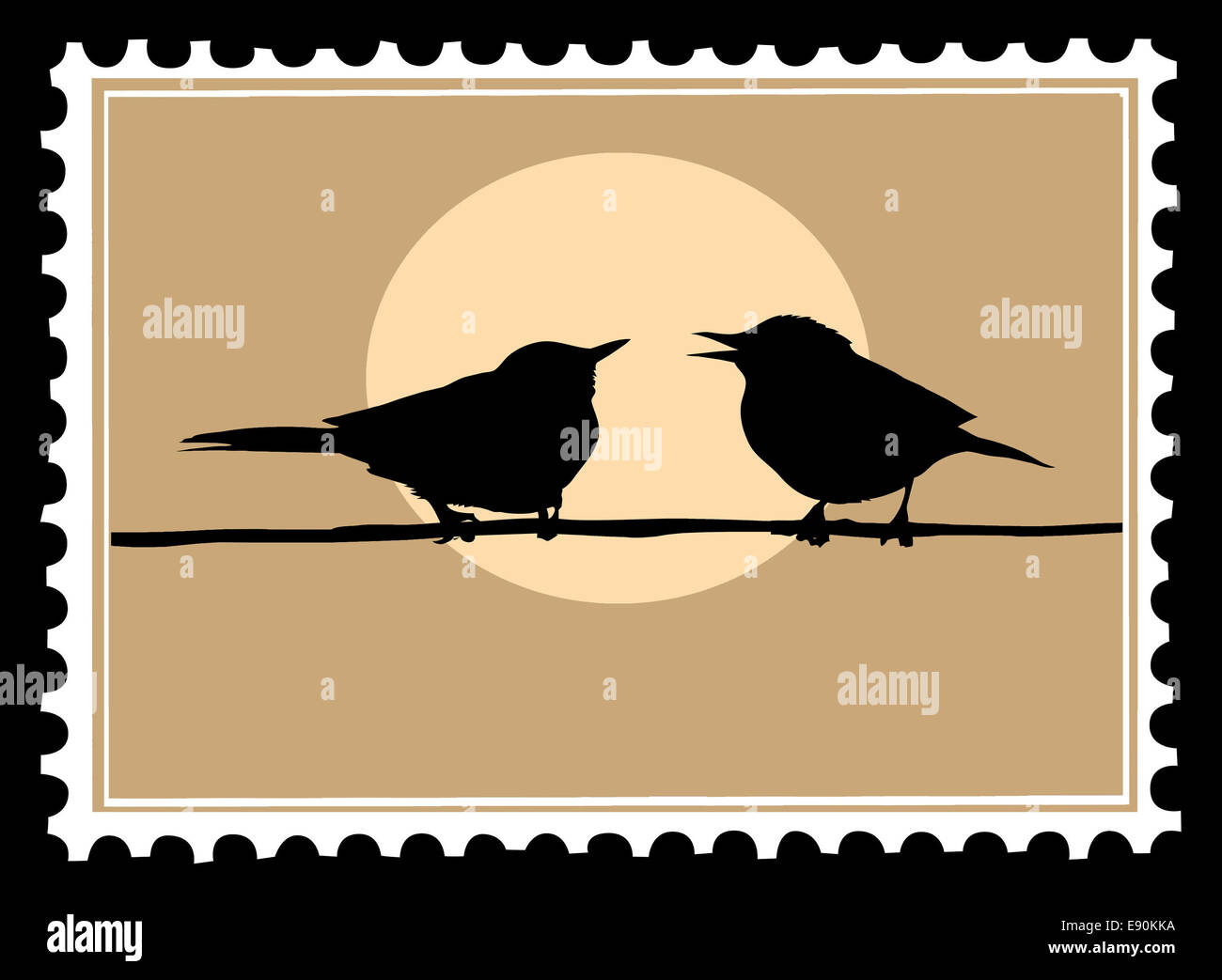 Dibujo de dos pájaros en la rama Foto de stock