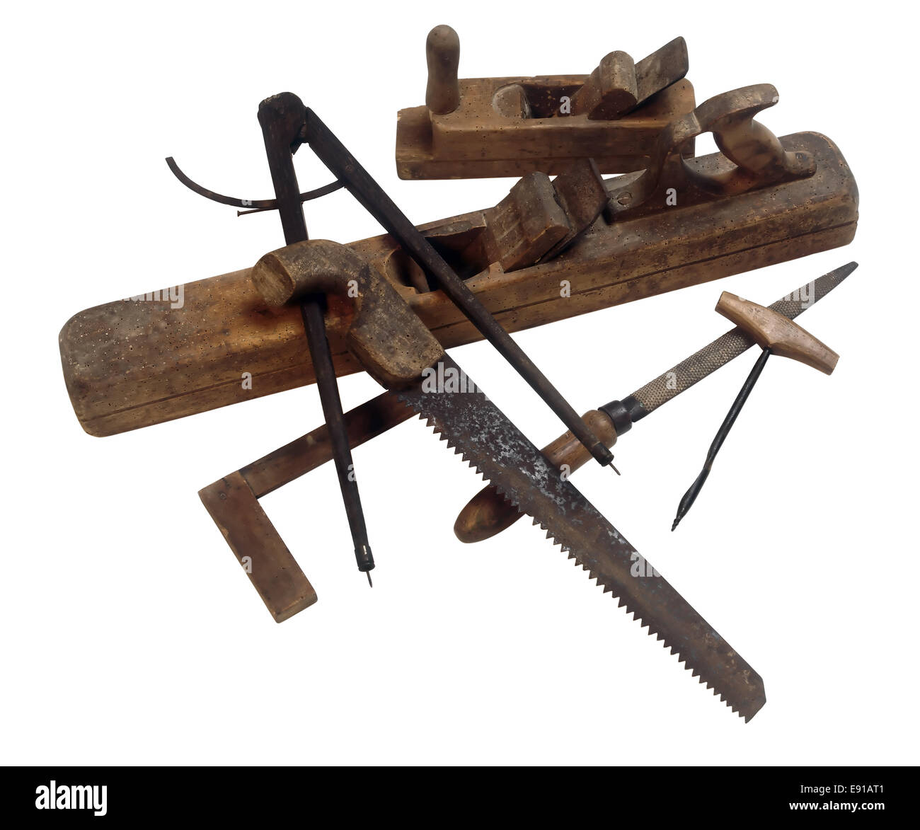 Herramientas Carpenter para la carpintería en cartón de madera rústica  Fotografía de stock - Alamy