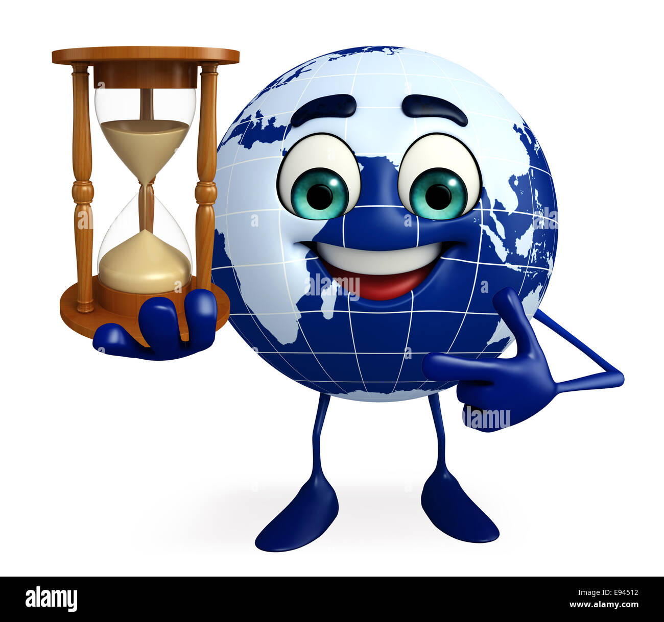 Personaje de dibujos animados de globo con reloj de arena Foto de stock