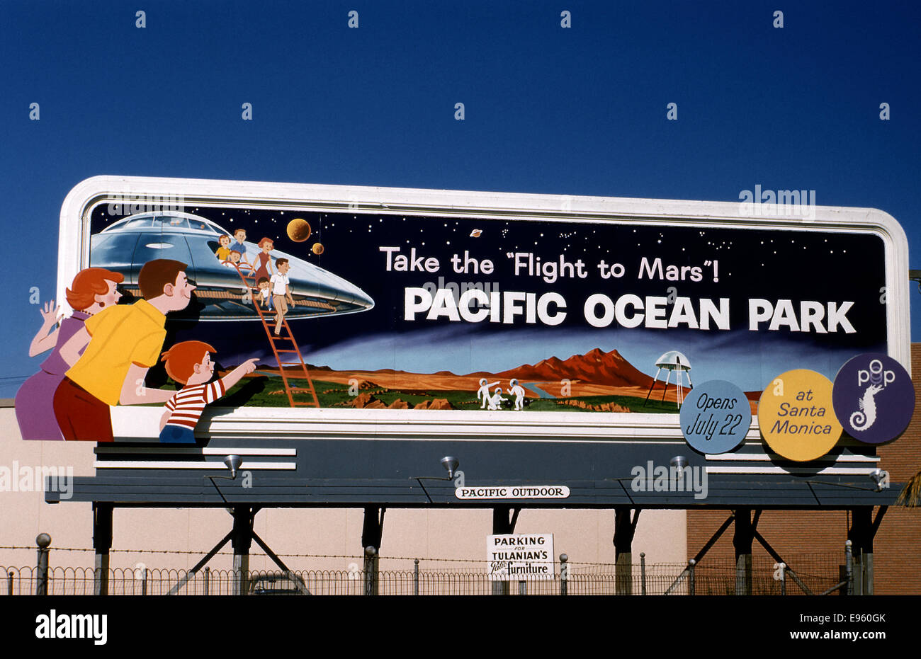Cartelera de Pacific Ocean Park en Los Angeles, California, circa 1958