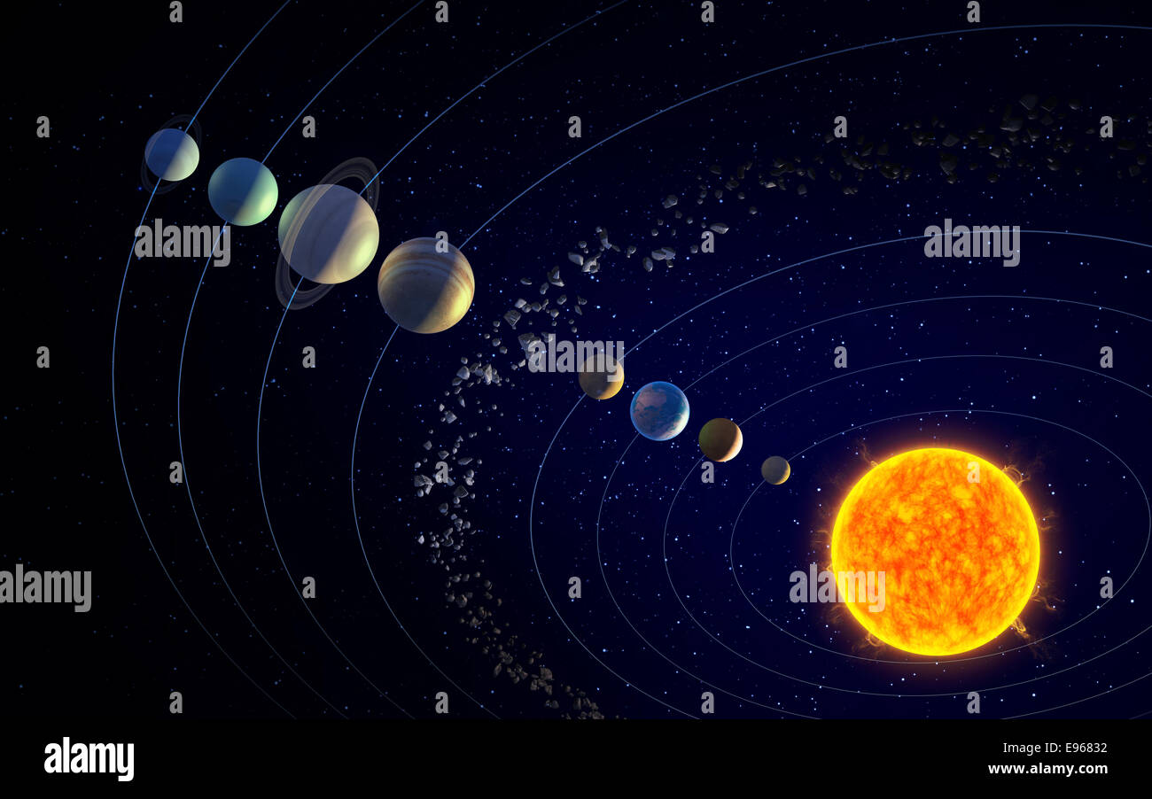 Sistema solar - el sol, los planetas y el cinturón de asteroides Fotografía  de stock - Alamy