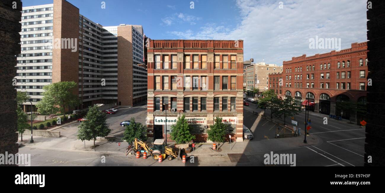 Vista panorámica del Distrito de Almacenes de Minneapolis, Minnesota Foto de stock