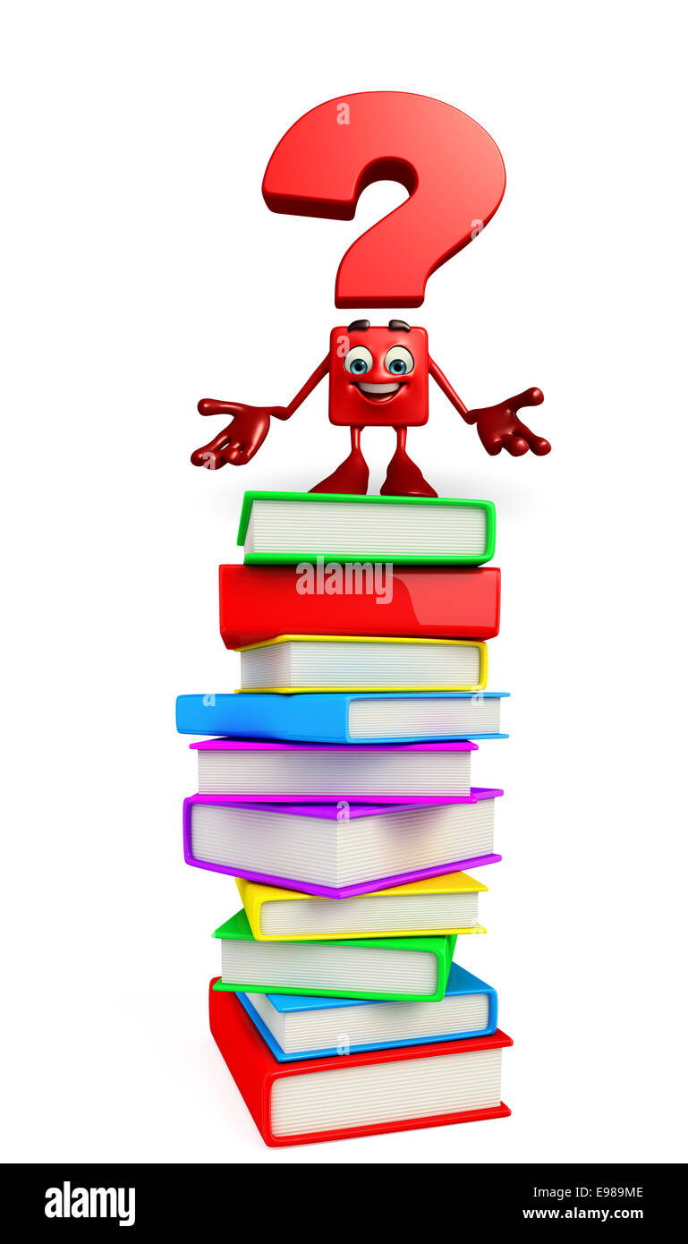 Personaje De Dibujos Animados De Signo De Interrogacion Con Pila De Libros Fotografia De Stock Alamy