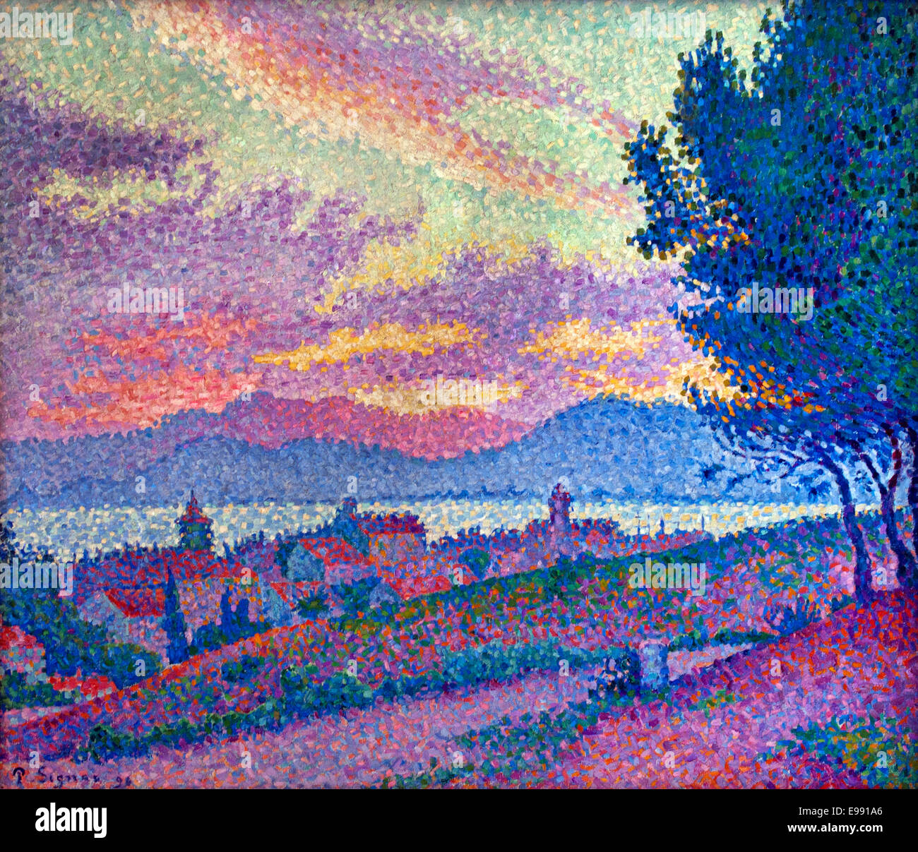 Vue de Saint Tropez, coucher de soleil au bois de pasadores ( sunset de  pino de madera ) Paul Signac 1863-1935 Francia Fotografía de stock - Alamy