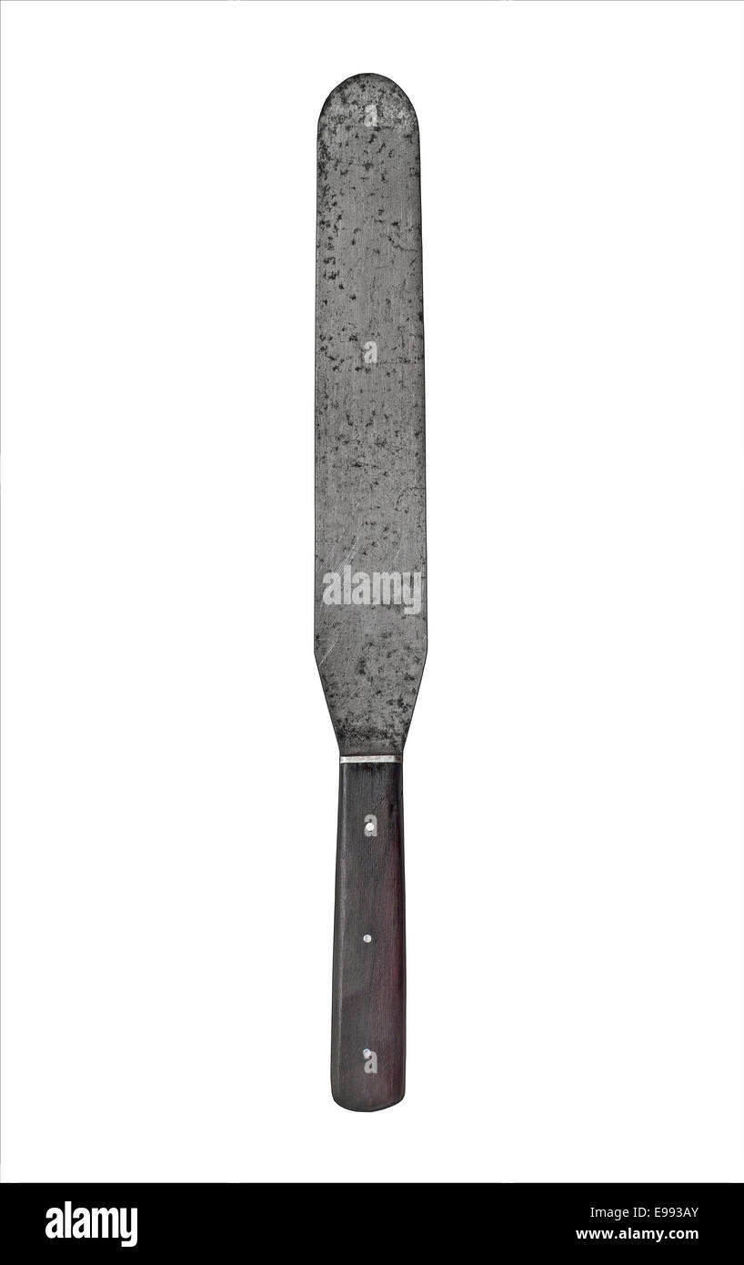 Vintage baker espátula cuchillo de esparcidor sobre blanco, trazado de recorte Foto de stock