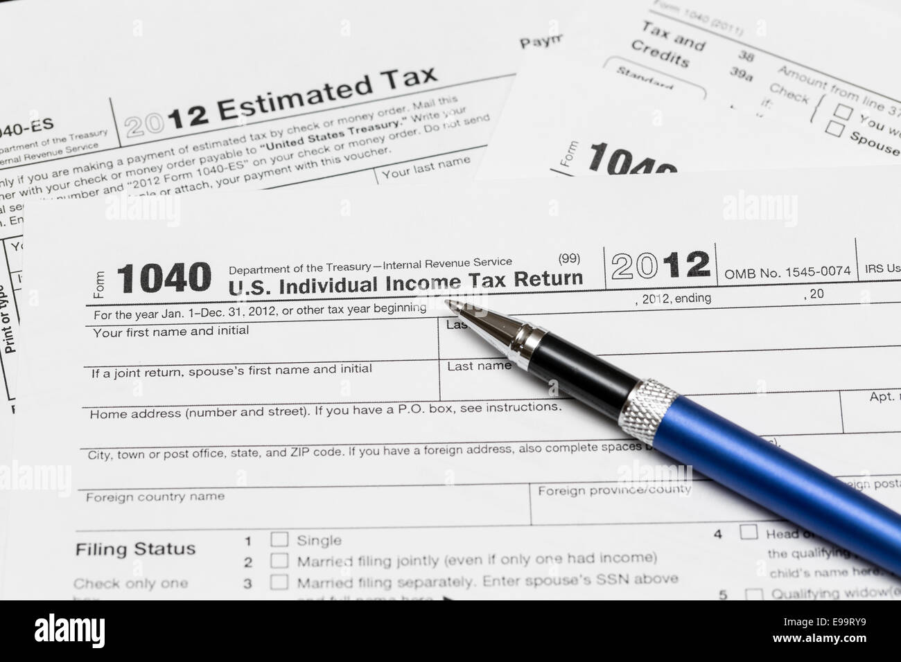 USA el formulario de impuestos 1040 para el año 2012. Foto de stock