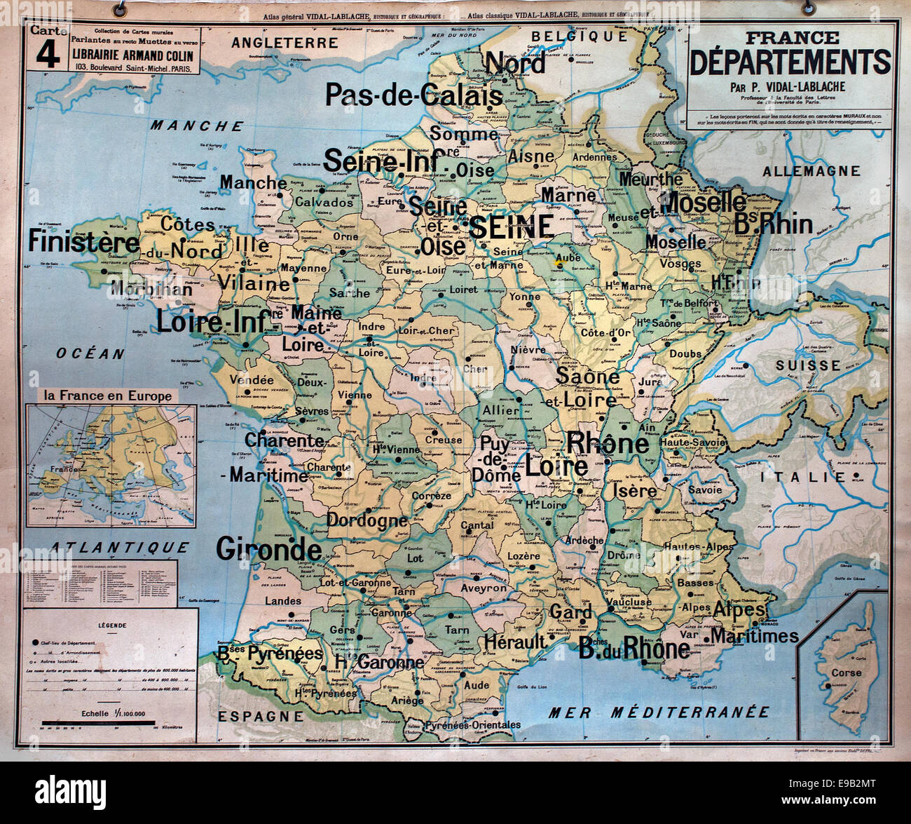 Mapa de pared vieja escuela Francia la cartografía francesa Foto de stock