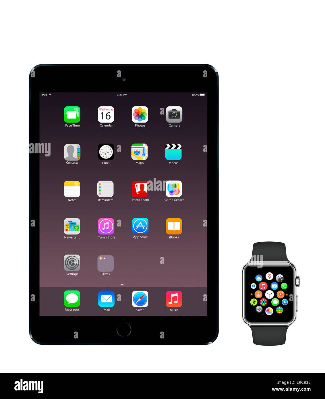 Tablet iPad 3 mini space gray, Apple ver deporte con los iconos de la  pantalla de inicio, fondo blanco Fotografía de stock - Alamy