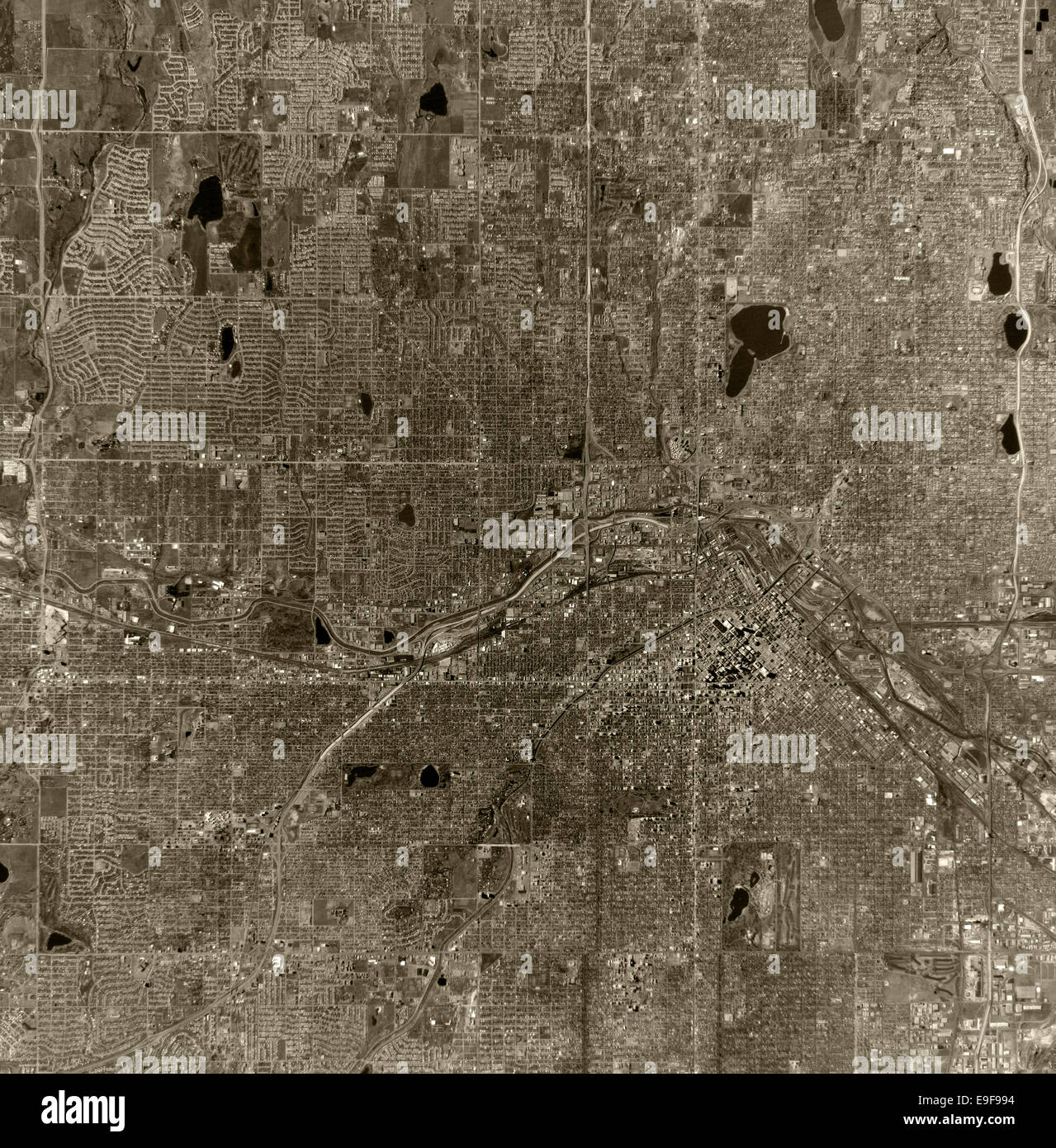 Fotografía aérea histórica de Denver, Colorado, 1970 Foto de stock