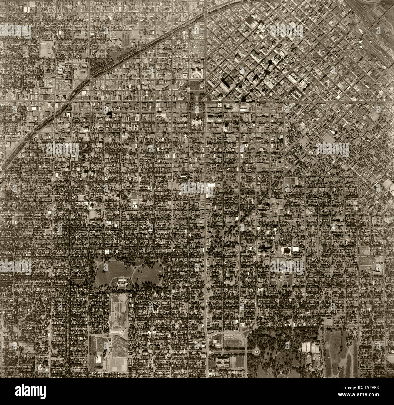 Fotografía aérea histórica de Denver, Colorado, 1963. Foto de stock