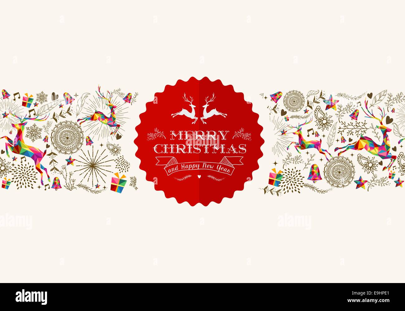 Elementos de Navidad Vintage perfecta con saltos de trama de fondo a través de renos etiqueta retro. Archivo vectorial EPS10 organizó en la Foto de stock