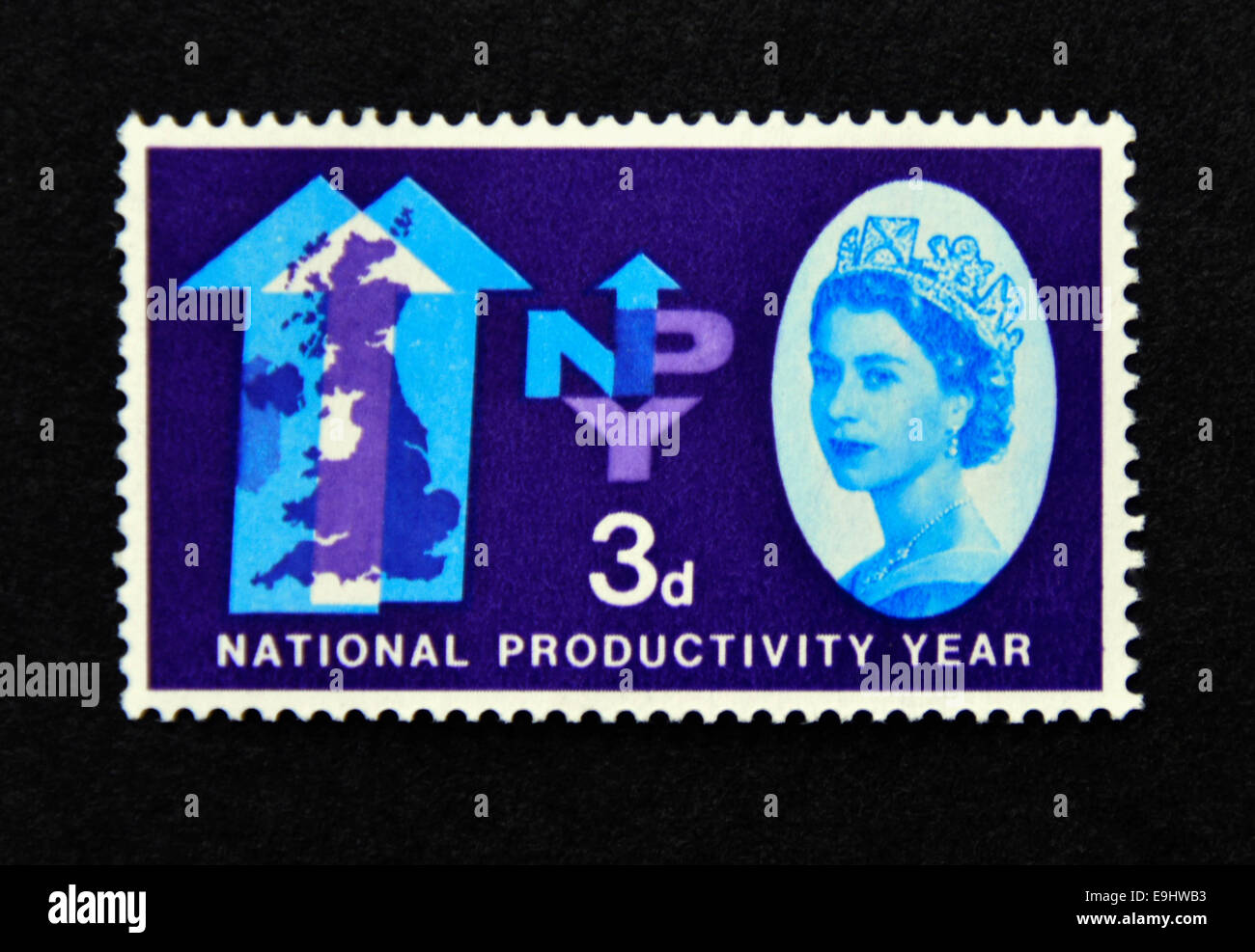 Sello de correos. Gran Bretaña. La reina Isabel II. Año Nacional de la productividad (NPY). 1962. Foto de stock