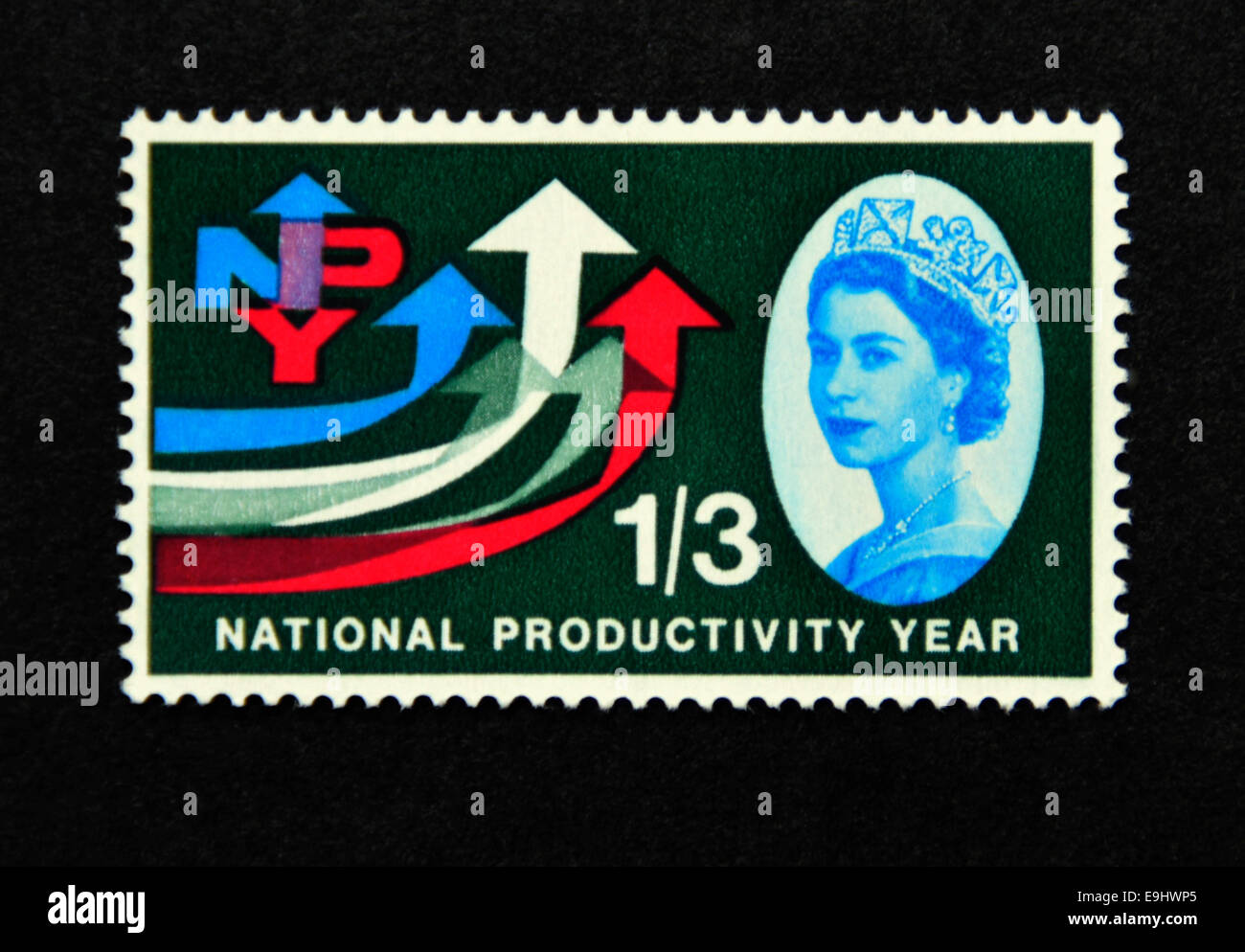 Sello de correos. Gran Bretaña. La reina Isabel II. Año Nacional de la productividad (NPY). 1962. Foto de stock
