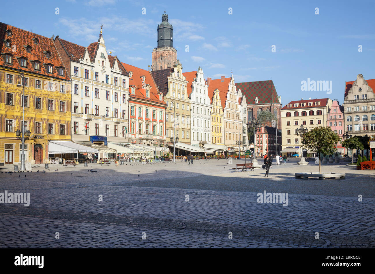 La plaza del mercado Rynek nos Wrocławiu, Wroclaw, Polonia Foto de stock