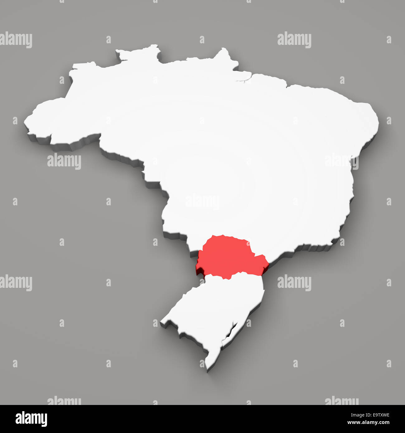 El estado de Paraná en el mapa de Brasil sobre fondo gris Foto de stock