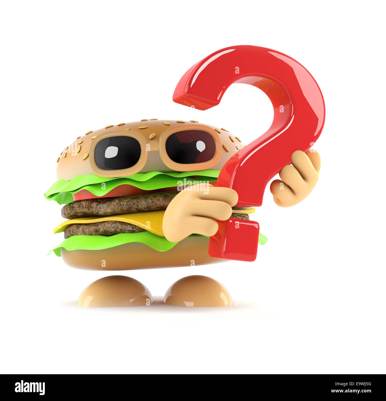 3D Render de un beefburger sosteniendo una interrogación Fotografía de