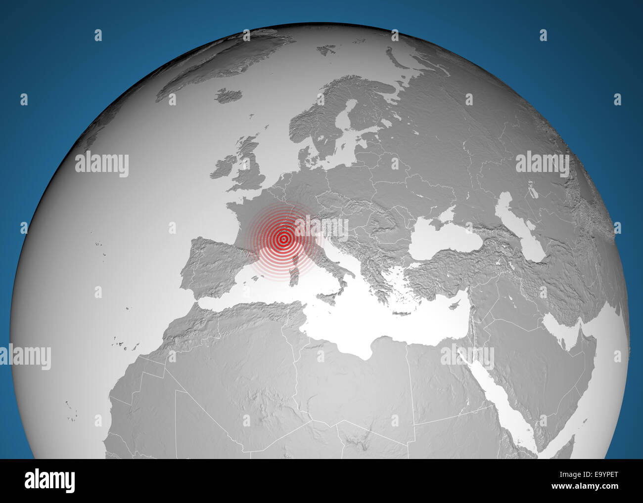 Icono de globo con suaves sombras y blanco mapa de los continentes del mundo Foto de stock