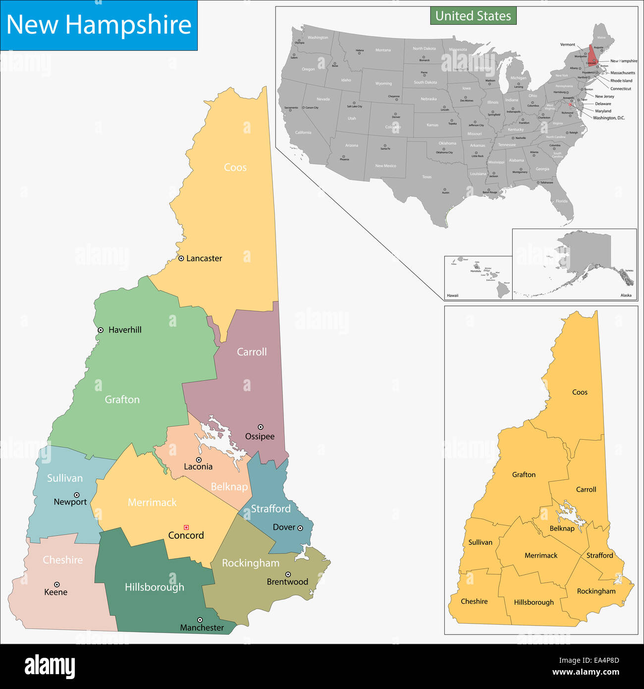 Mapa de Nueva Hampshire Foto de stock