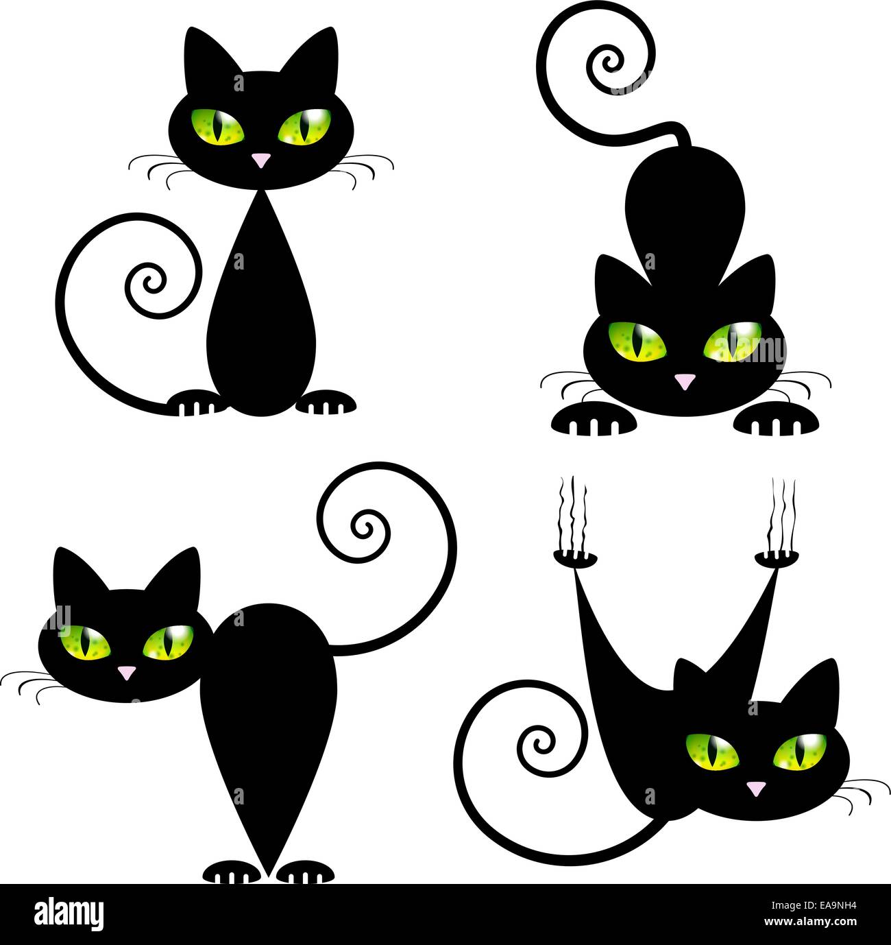 Gato negro con ojos verdes ilustración vectorial Imagen Vector de stock -  Alamy
