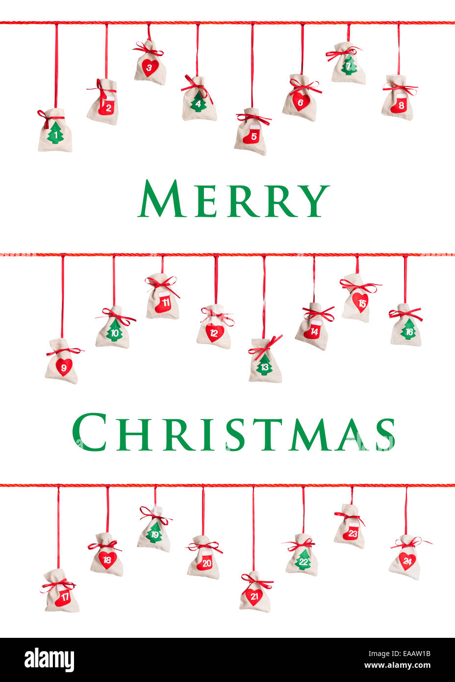 Calendario de Adviento aislado sobre fondo blanco Fotografía de stock