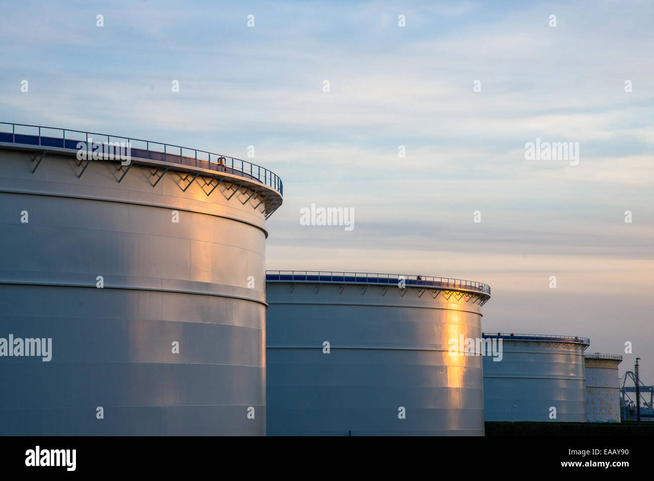 Los tanques de almacenamiento de petróleo en el puerto de Rotterdam, Holanda Foto de stock