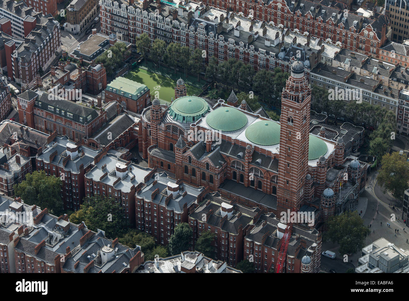 Una vista aérea de la catedral de Westminster, la iglesia madre de la Iglesia católica en Gran Bretaña Foto de stock