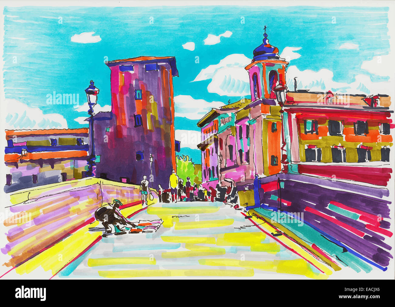 Marcador original pintura de paisaje urbano de Roma Italia Fotografía de  stock - Alamy